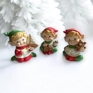 Vintage HOMCO 3 Christmas Elf Elves Toymaker Figurines Decor #5253 1983